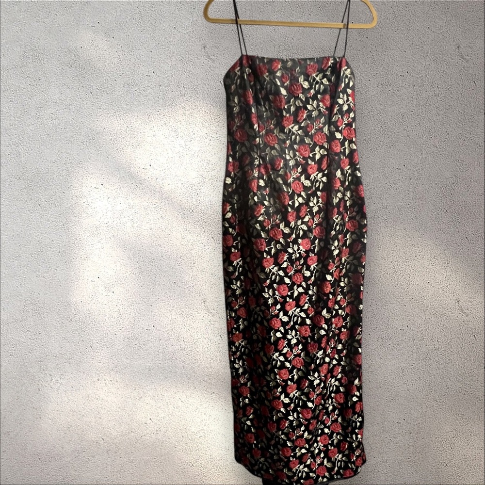 Jessica McClintock Gunne Sax Vintage Gown Black Red Roses with Back Bustle - Picture 10 of 17